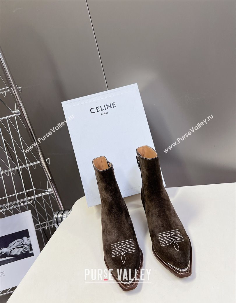Celine Suede Heel Ankle Boots 4.5cm Green 2025 CE082612 (MD-250826114)