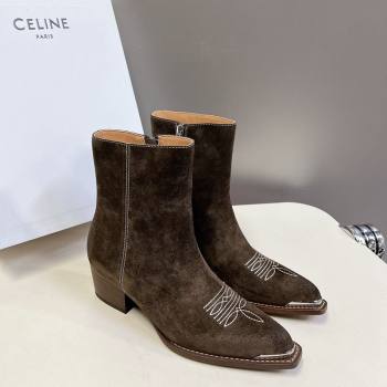 Celine Suede Heel Ankle Boots 4.5cm Green 2025 CE082612 (MD-250826114)