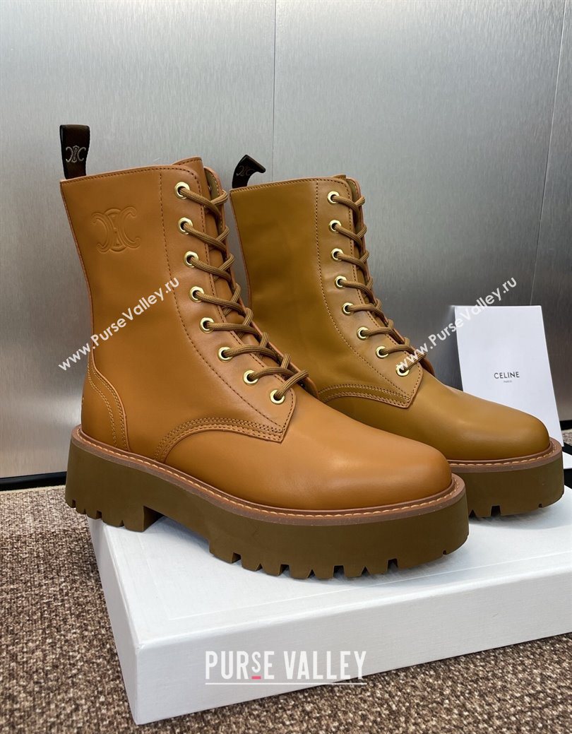Celine Leather Laced-up Ankle Boots 5cm Brown Yellow 2025 CE082604 (JC-250826078)