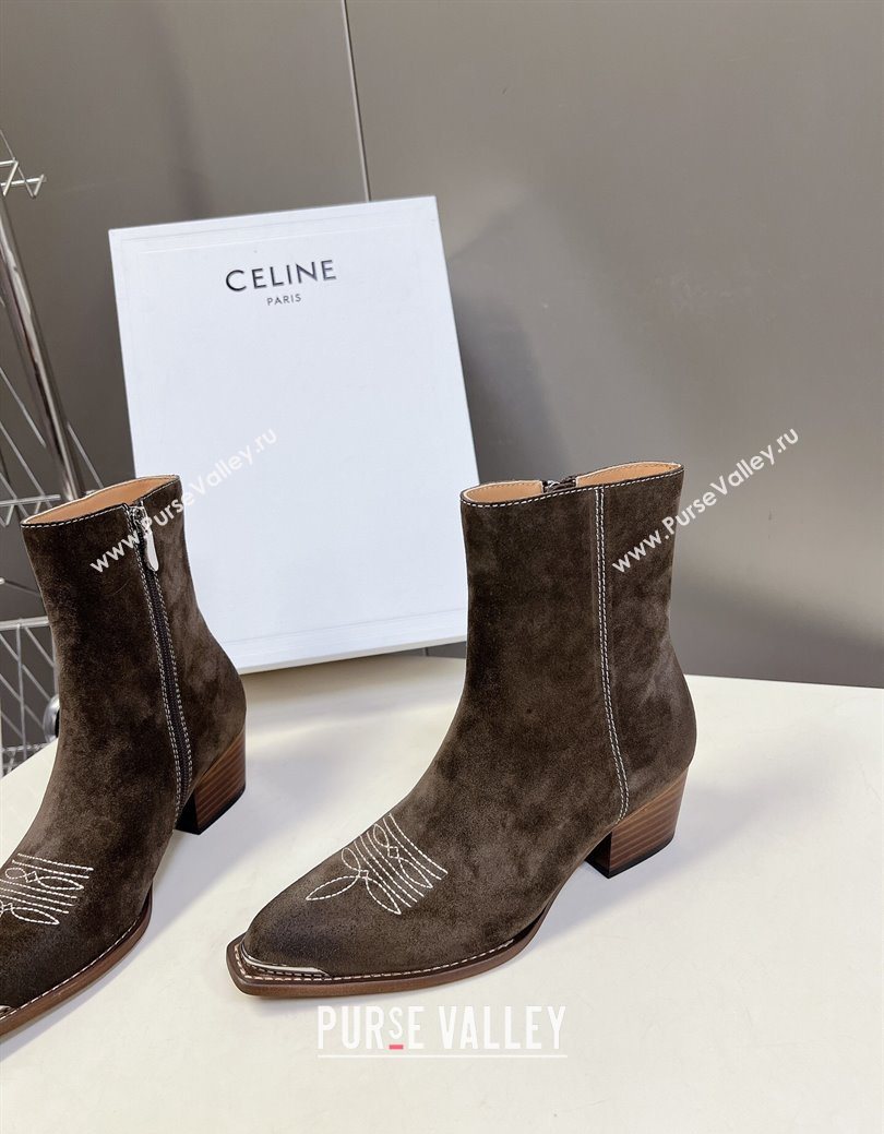 Celine Suede Heel Ankle Boots 4.5cm Green 2025 CE082612 (MD-250826114)