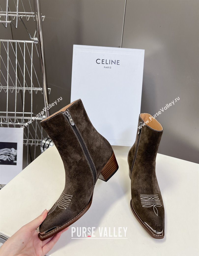Celine Suede Heel Ankle Boots 4.5cm Green 2025 CE082612 (MD-250826114)