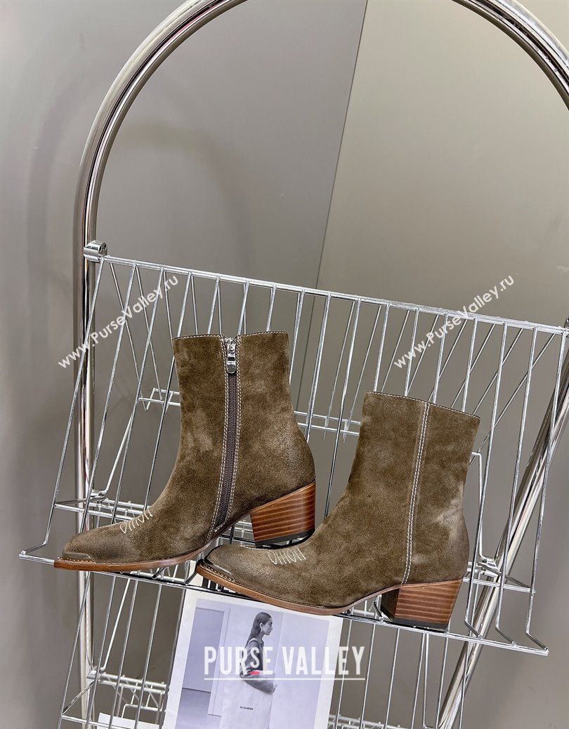 Celine Suede Heel Ankle Boots 4.5cm Green 2025 CE082612 (MD-250826114)