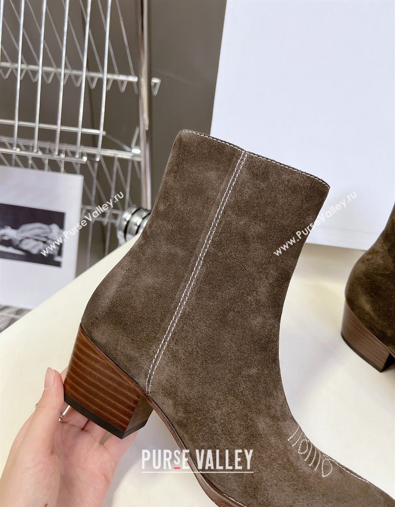 Celine Suede Heel Ankle Boots 4.5cm Green 2025 CE082612 (MD-250826114)