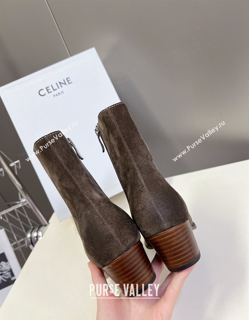 Celine Suede Heel Ankle Boots 4.5cm Green 2025 CE082612 (MD-250826114)