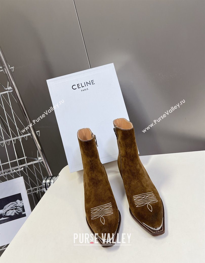 Celine Suede Heel Ankle Boots 4.5cm Brown 2025 CE082612 (MD-250826115)