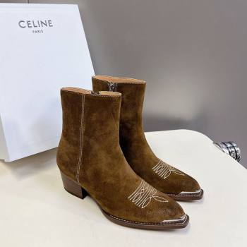 Celine Suede Heel Ankle Boots 4.5cm Brown 2025 CE082612 (MD-250826115)