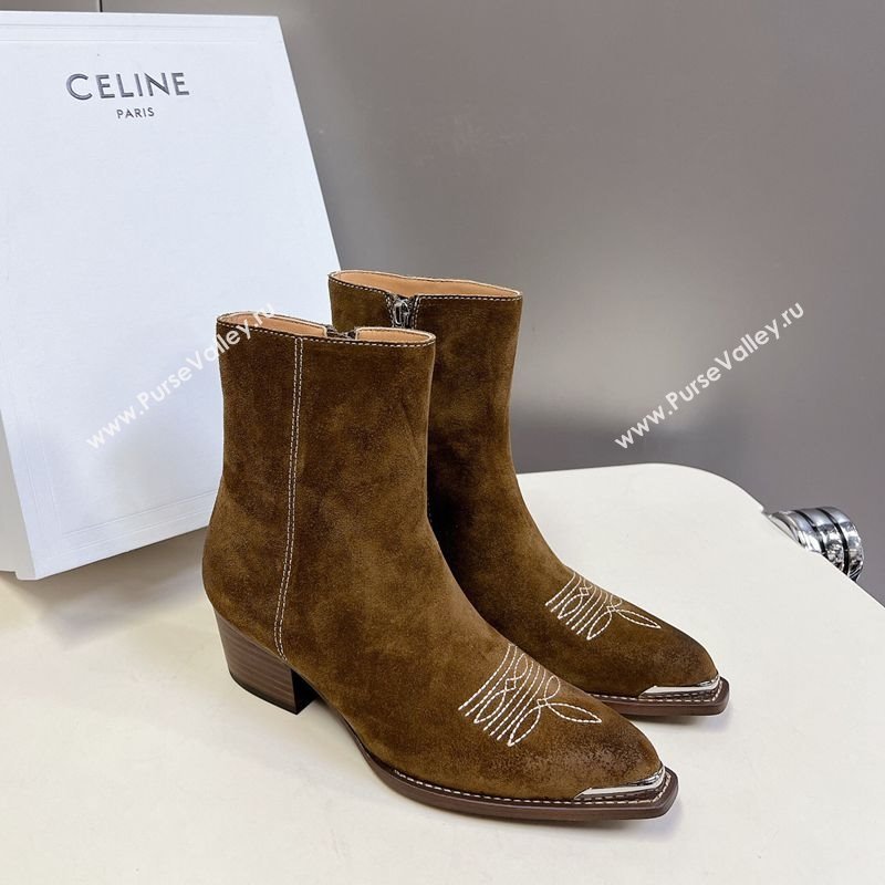 Celine Suede Heel Ankle Boots 4.5cm Brown 2025 CE082612 (MD-250826115)
