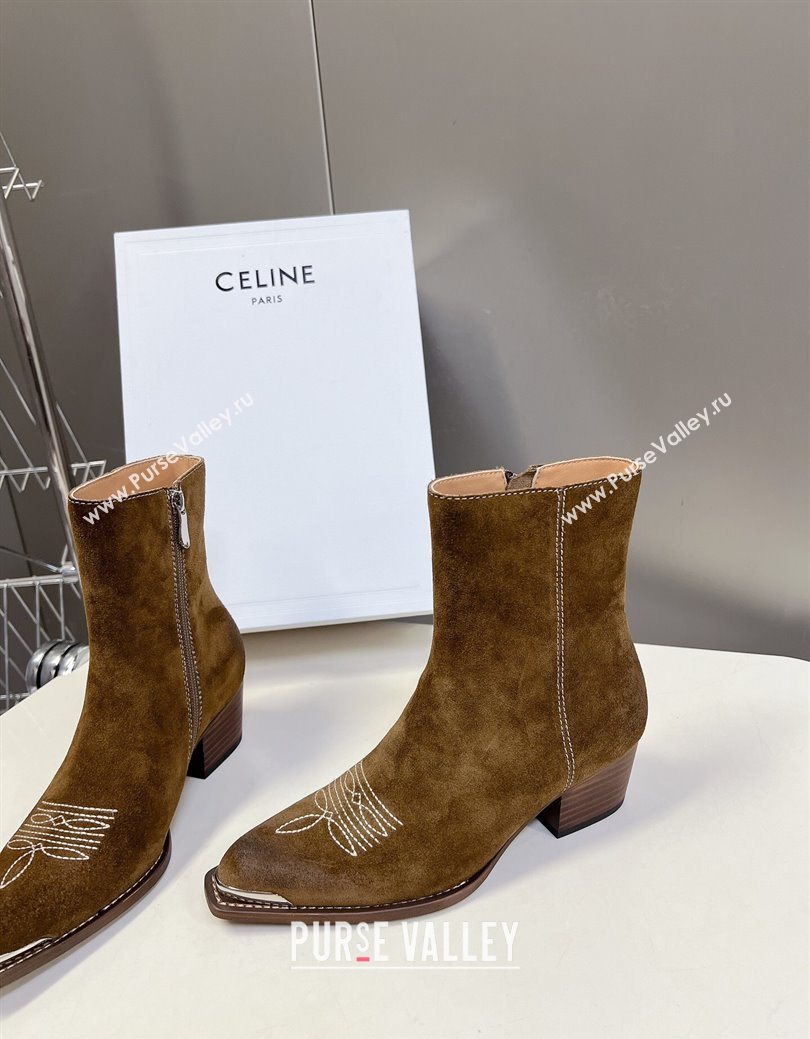 Celine Suede Heel Ankle Boots 4.5cm Brown 2025 CE082612 (MD-250826115)