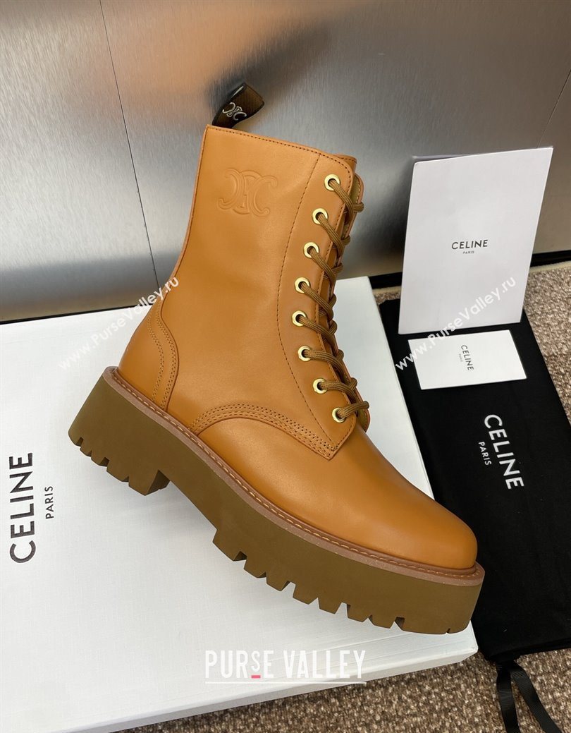 Celine Leather Laced-up Ankle Boots 5cm Brown Yellow 2025 CE082604 (JC-250826078)