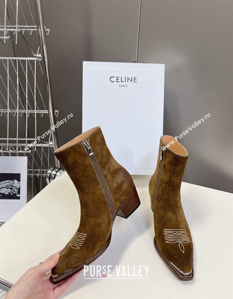 Celine Suede Heel Ankle Boots 4.5cm Brown 2025 CE082612 (MD-250826115)