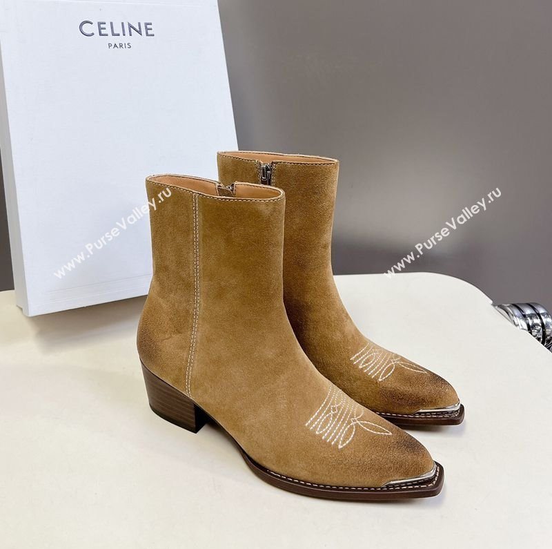 Celine Suede Heel Ankle Boots 4.5cm Beige 2025 CE082612 (MD-250826116)