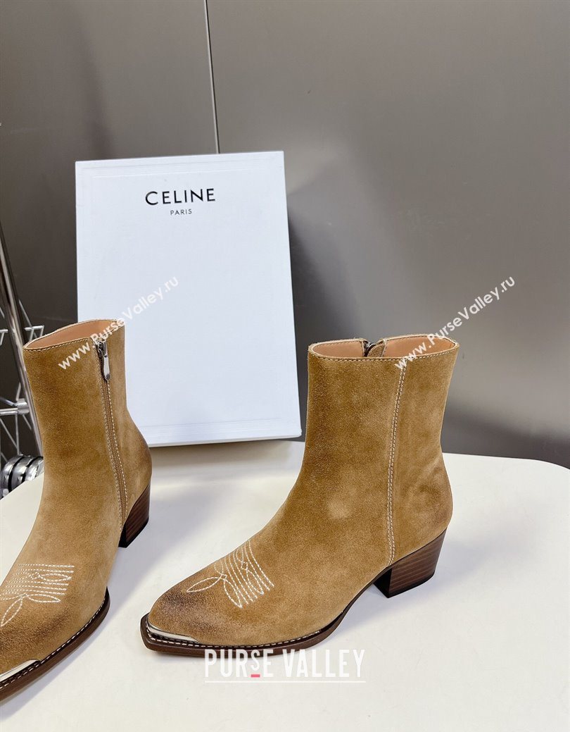Celine Suede Heel Ankle Boots 4.5cm Beige 2025 CE082612 (MD-250826116)