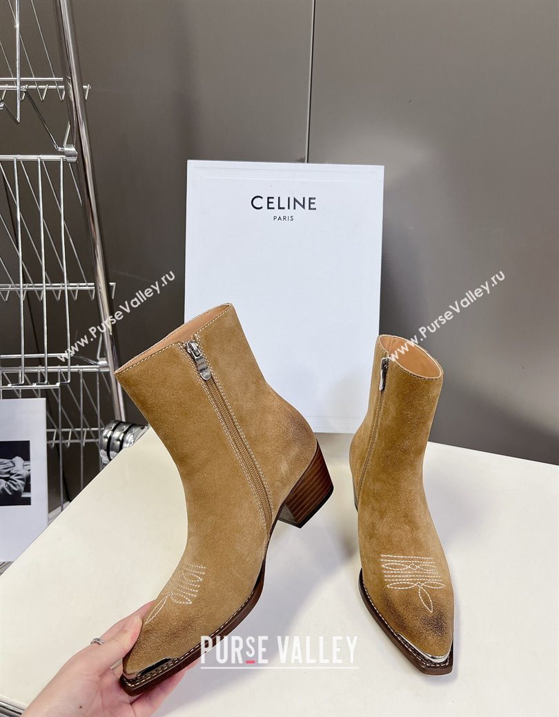 Celine Suede Heel Ankle Boots 4.5cm Beige 2025 CE082612 (MD-250826116)