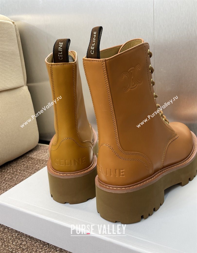 Celine Leather Laced-up Ankle Boots 5cm Brown Yellow 2025 CE082604 (JC-250826078)