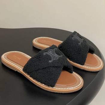 Celine Lympia Twisted Flat Slides Sandal in Sponge Fabric Black 2025 CE082619 (MD-250826136)