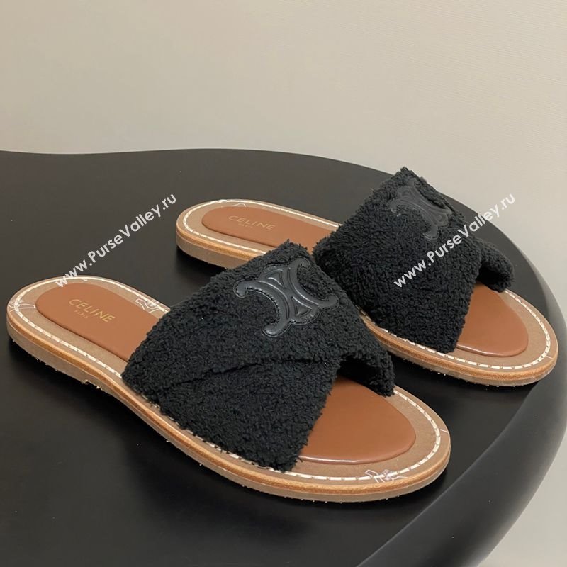 Celine Lympia Twisted Flat Slides Sandal in Sponge Fabric Black 2025 CE082619 (MD-250826136)