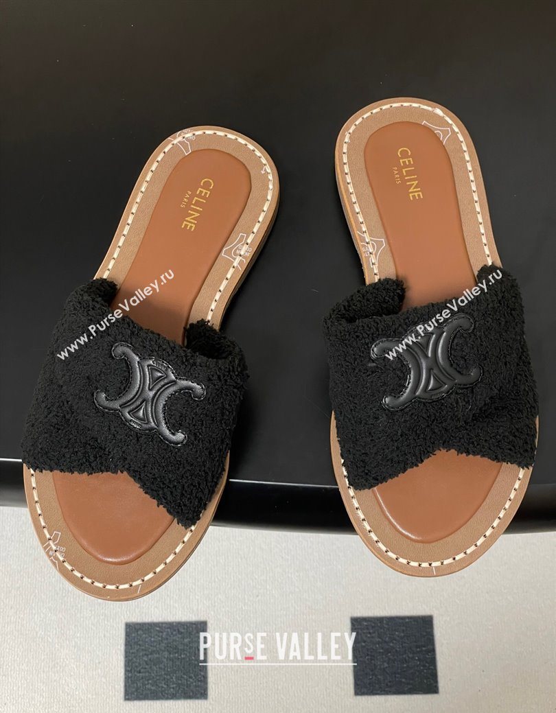 Celine Lympia Twisted Flat Slides Sandal in Sponge Fabric Black 2025 CE082619 (MD-250826136)