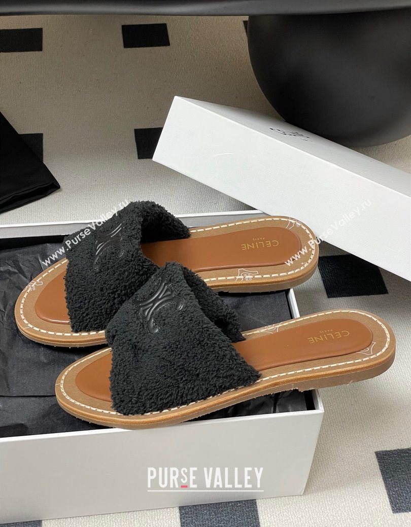 Celine Lympia Twisted Flat Slides Sandal in Sponge Fabric Black 2025 CE082619 (MD-250826136)