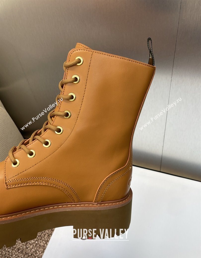 Celine Leather Laced-up Ankle Boots 5cm Brown Yellow 2025 CE082604 (JC-250826078)