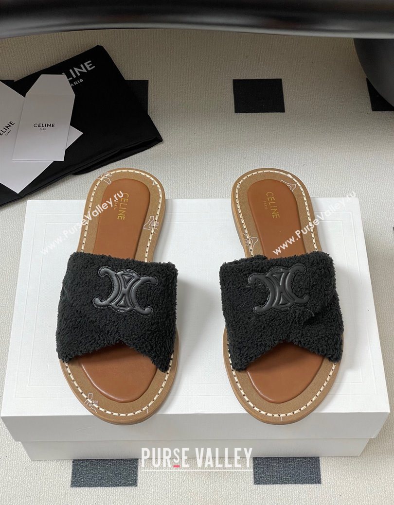 Celine Lympia Twisted Flat Slides Sandal in Sponge Fabric Black 2025 CE082619 (MD-250826136)