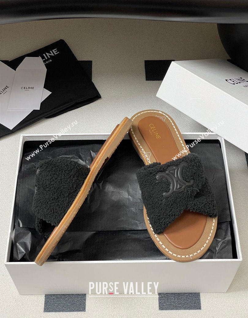 Celine Lympia Twisted Flat Slides Sandal in Sponge Fabric Black 2025 CE082619 (MD-250826136)