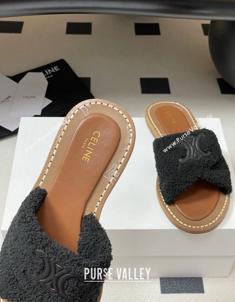 Celine Lympia Twisted Flat Slides Sandal in Sponge Fabric Black 2025 CE082619 (MD-250826136)