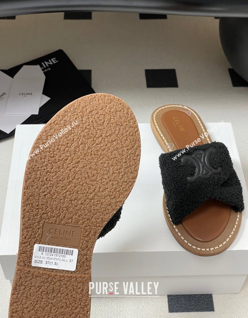 Celine Lympia Twisted Flat Slides Sandal in Sponge Fabric Black 2025 CE082619 (MD-250826136)