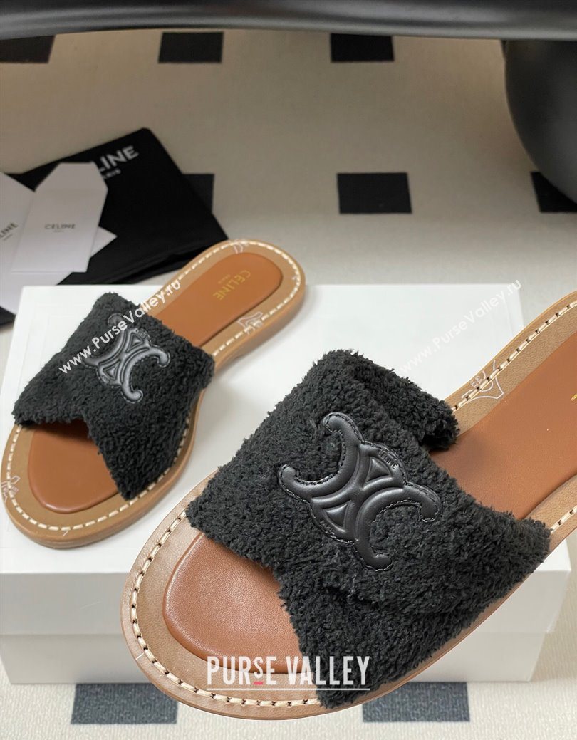Celine Lympia Twisted Flat Slides Sandal in Sponge Fabric Black 2025 CE082619 (MD-250826136)