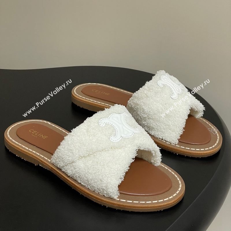 Celine Lympia Twisted Flat Slides Sandal in Sponge Fabric White 2025 CE082619 (MD-250826137)
