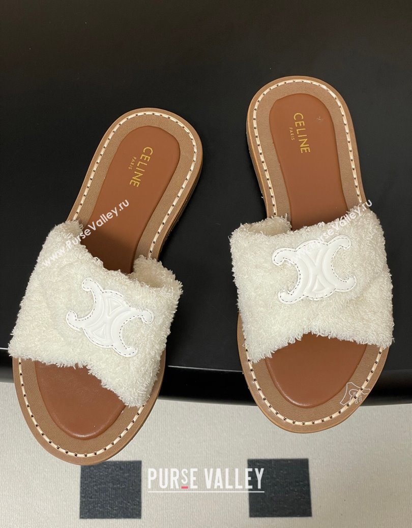 Celine Lympia Twisted Flat Slides Sandal in Sponge Fabric White 2025 CE082619 (MD-250826137)