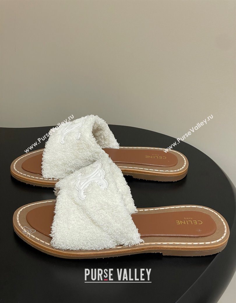 Celine Lympia Twisted Flat Slides Sandal in Sponge Fabric White 2025 CE082619 (MD-250826137)