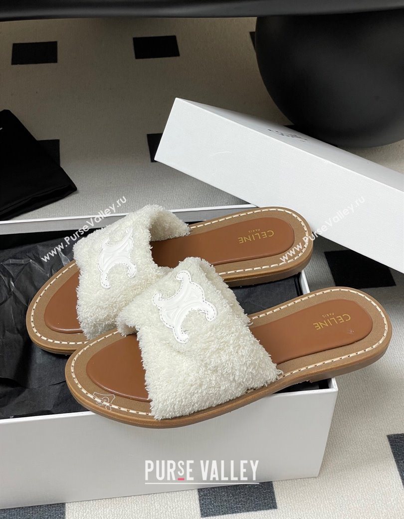 Celine Lympia Twisted Flat Slides Sandal in Sponge Fabric White 2025 CE082619 (MD-250826137)