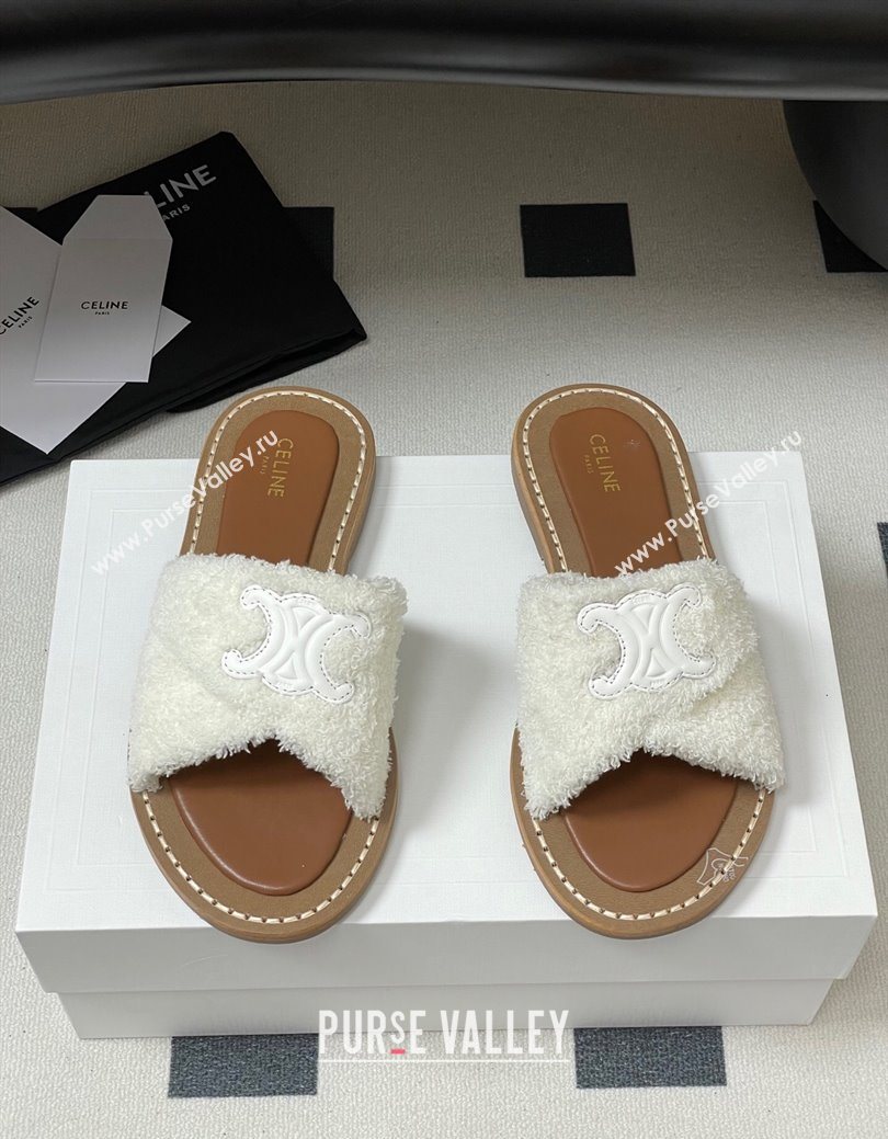 Celine Lympia Twisted Flat Slides Sandal in Sponge Fabric White 2025 CE082619 (MD-250826137)