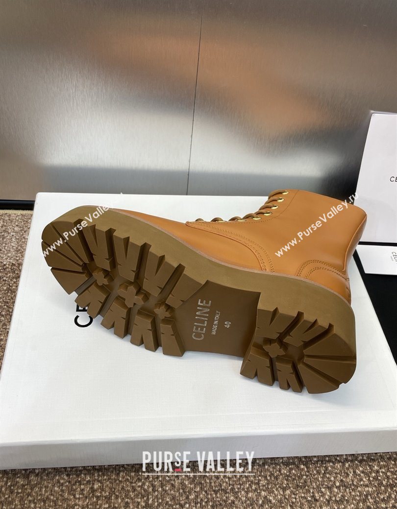 Celine Leather Laced-up Ankle Boots 5cm Brown Yellow 2025 CE082604 (JC-250826078)