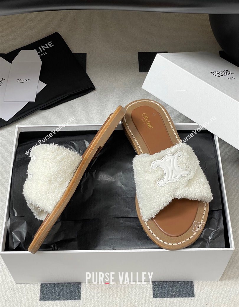Celine Lympia Twisted Flat Slides Sandal in Sponge Fabric White 2025 CE082619 (MD-250826137)