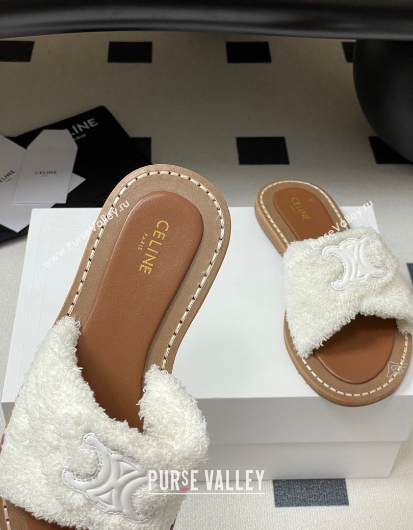 Celine Lympia Twisted Flat Slides Sandal in Sponge Fabric White 2025 CE082619 (MD-250826137)