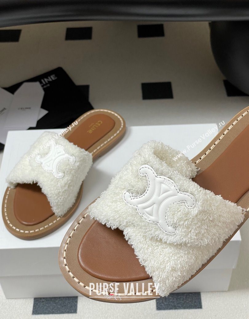 Celine Lympia Twisted Flat Slides Sandal in Sponge Fabric White 2025 CE082619 (MD-250826137)