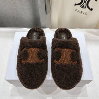 Celine Georgia Flat Slides Sandal in Shearling Brown 2025 CE082616 (MD-250826124)