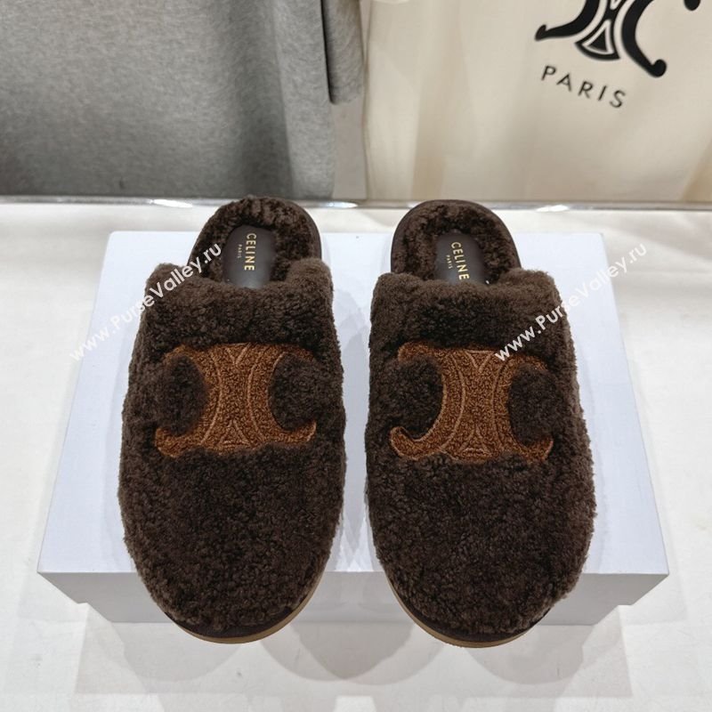 Celine Georgia Flat Slides Sandal in Shearling Brown 2025 CE082616 (MD-250826124)