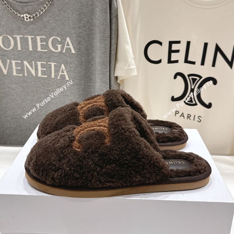Celine Georgia Flat Slides Sandal in Shearling Brown 2025 CE082616 (MD-250826124)