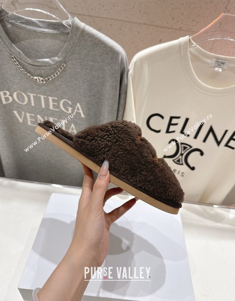 Celine Georgia Flat Slides Sandal in Shearling Brown 2025 CE082616 (MD-250826124)
