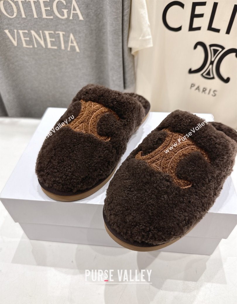 Celine Georgia Flat Slides Sandal in Shearling Brown 2025 CE082616 (MD-250826124)