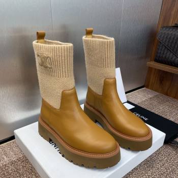 Celine Leather and Knit Ankle Boots 5cm Brown 2025 CE082605 (JC-250826079)