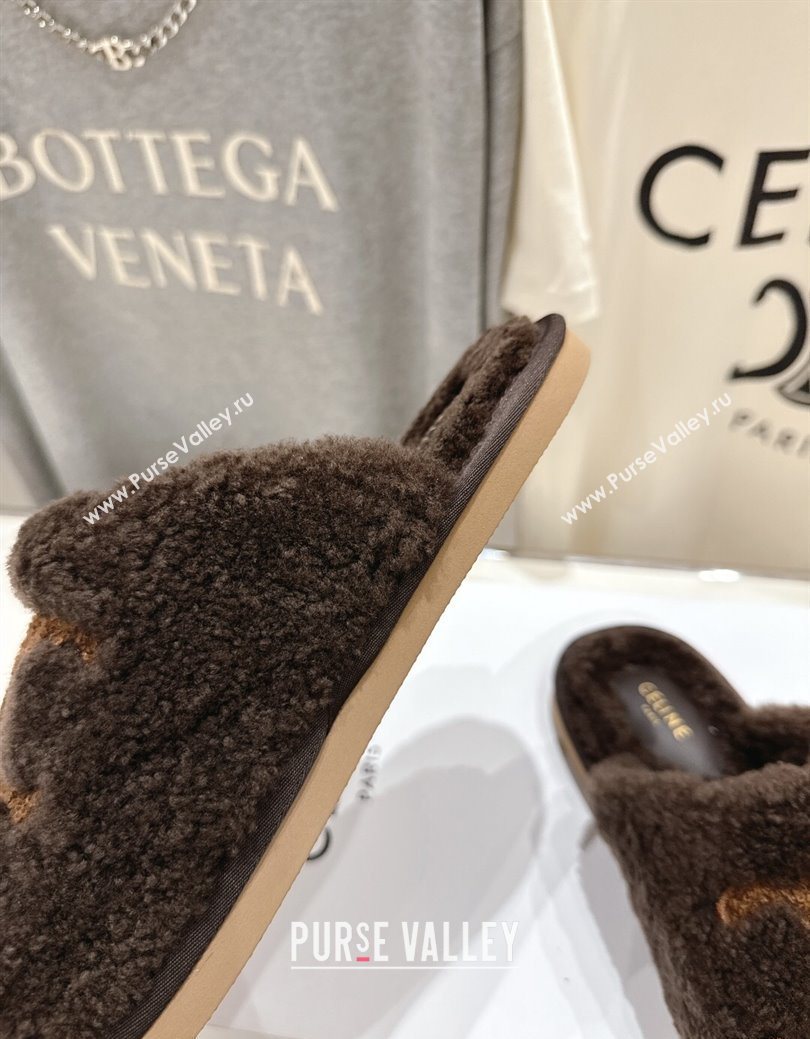Celine Georgia Flat Slides Sandal in Shearling Brown 2025 CE082616 (MD-250826124)