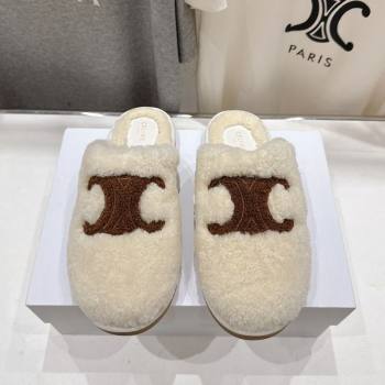 Celine Georgia Flat Slides Sandal in Shearling White 2025 CE082616 (MD-250826125)