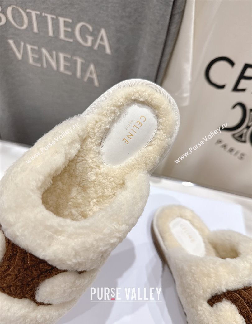 Celine Georgia Flat Slides Sandal in Shearling White 2025 CE082616 (MD-250826125)