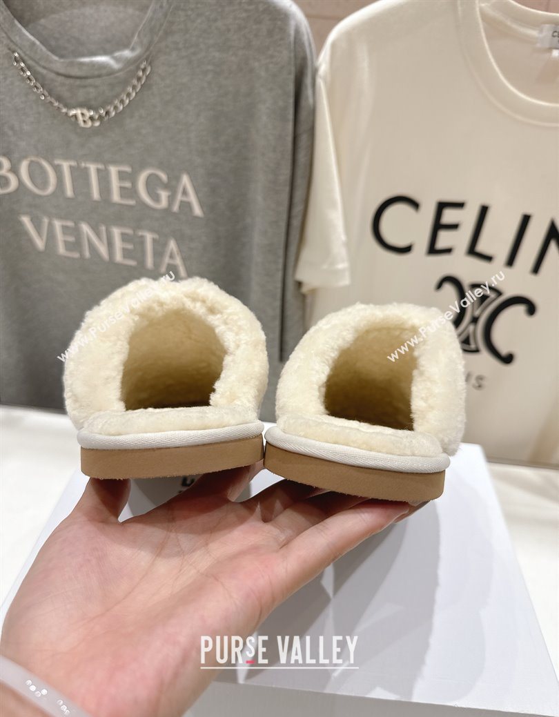 Celine Georgia Flat Slides Sandal in Shearling White 2025 CE082616 (MD-250826125)