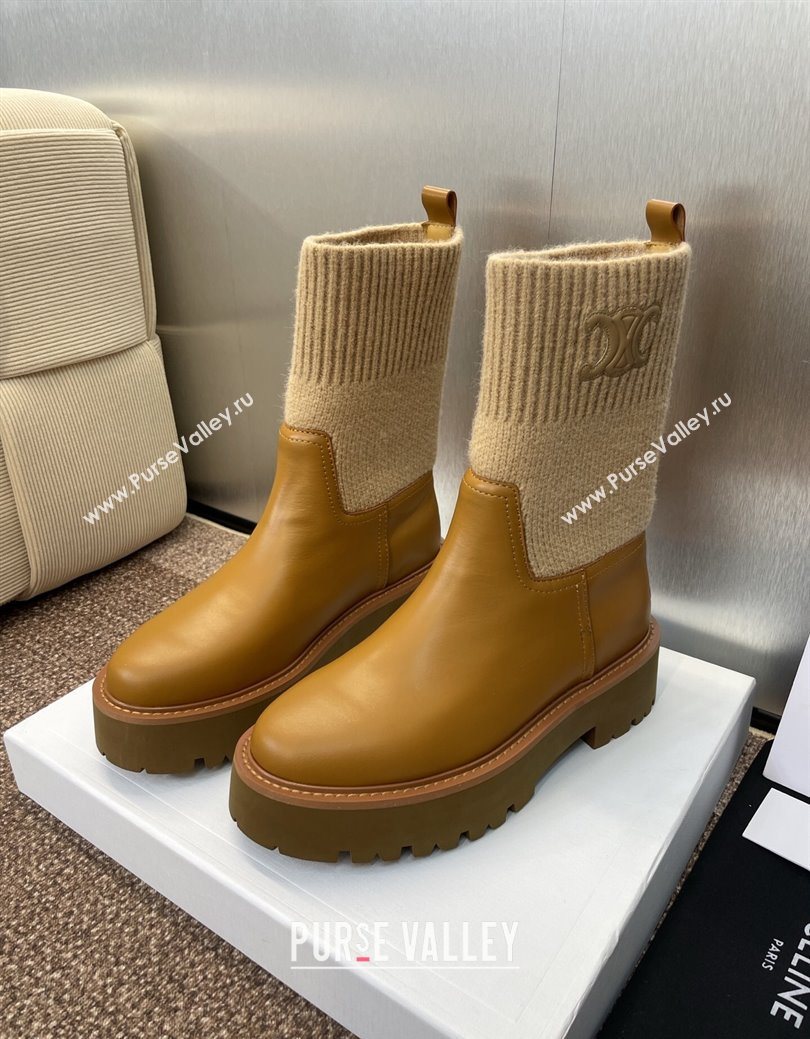 Celine Leather and Knit Ankle Boots 5cm Brown 2025 CE082605 (JC-250826079)