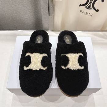 Celine Georgia Flat Slides Sandal in Shearling Black 2025 CE082616 (MD-250826126)