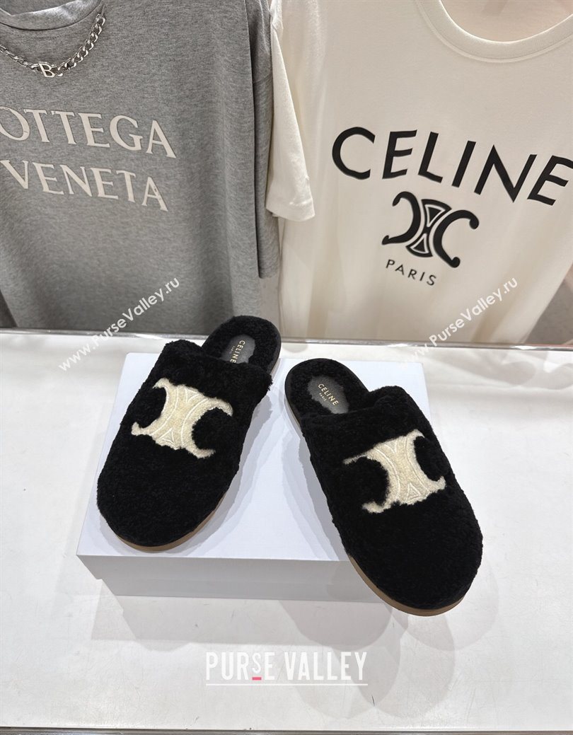 Celine Georgia Flat Slides Sandal in Shearling Black 2025 CE082616 (MD-250826126)
